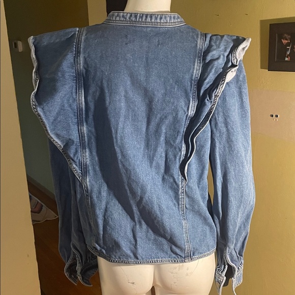 LOFT  Denim Ruffle Shoulder Button-Front Pullover - Picture 4 of 5